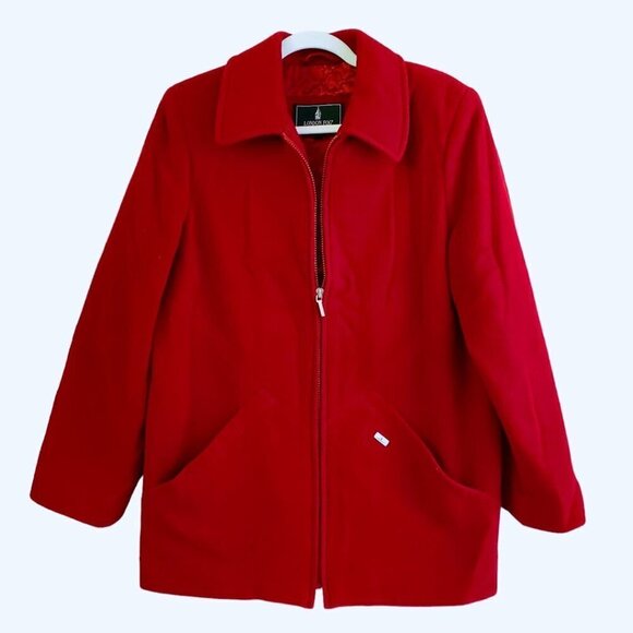 London Fog Vintage Red Wool Peacoat, Size 6 Car Coat Melton Felt Winter Coat - Picture 1 of 4